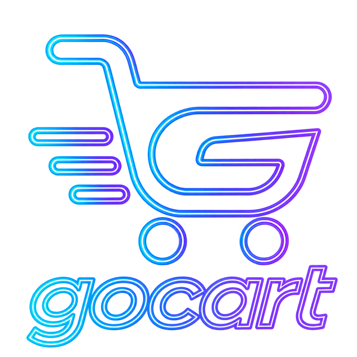 Original GoCart G-shaped cart and lettering as a transparent cyan and violet sketch